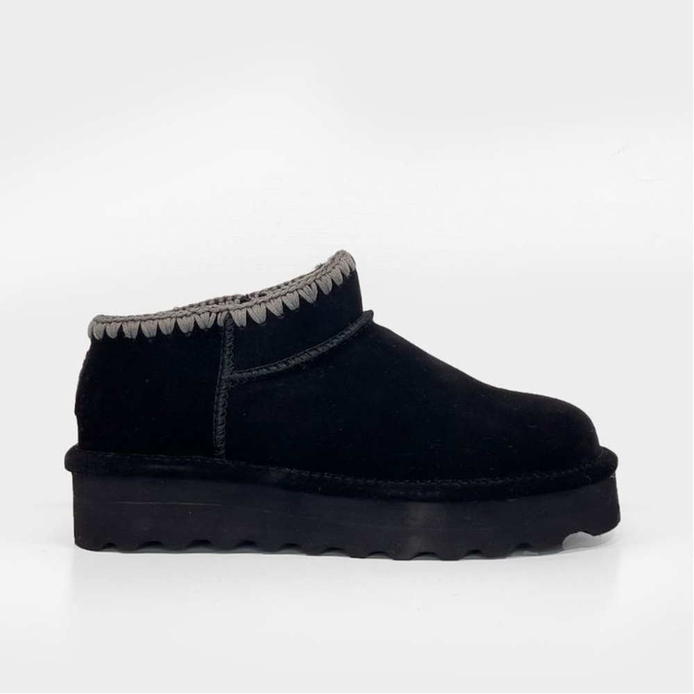 BearPaw Black and Gray Knit Trim Slip-On Lana Clog Wool Lined Boots 10